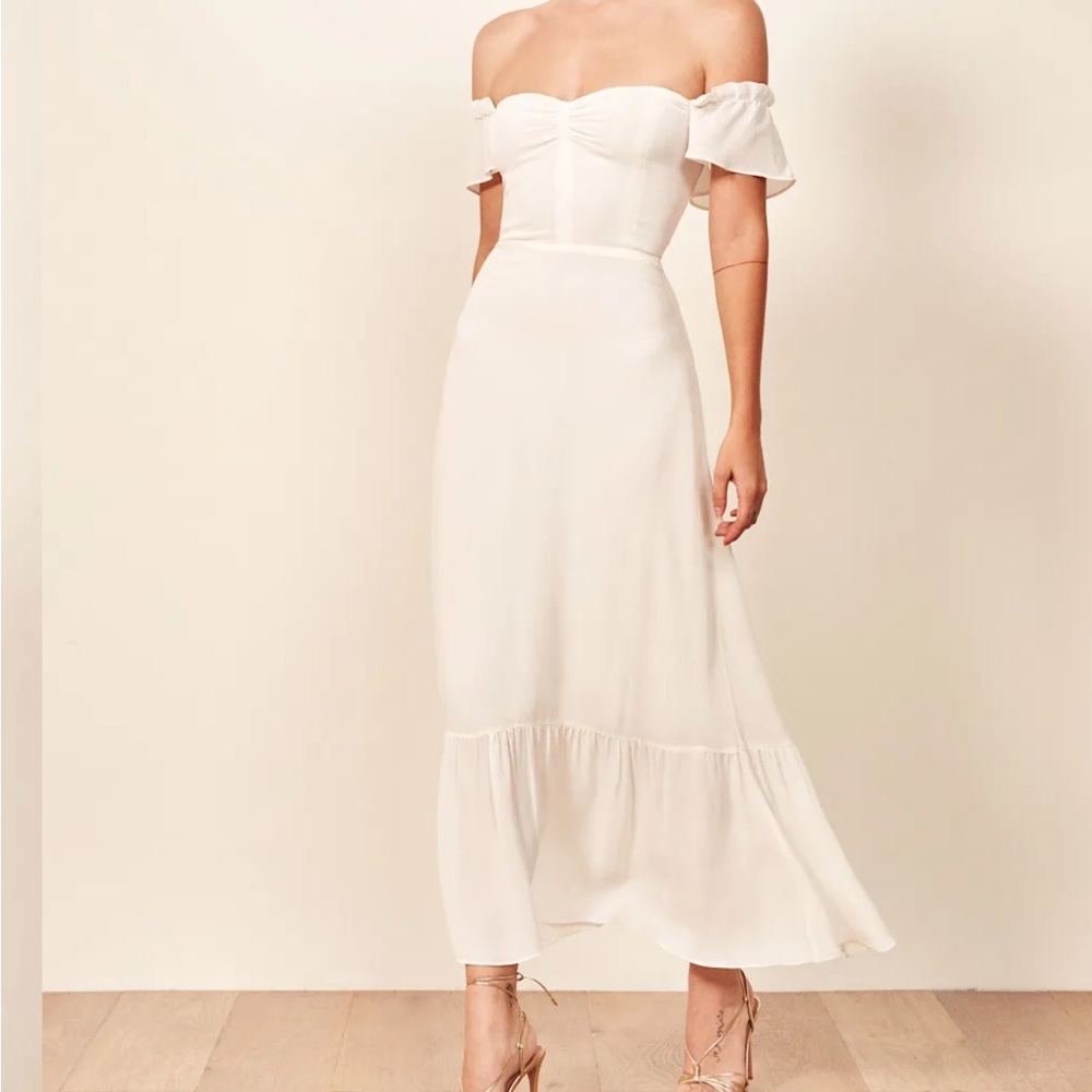Reformation Butterfly Off-Shoulder Ivory White Dress